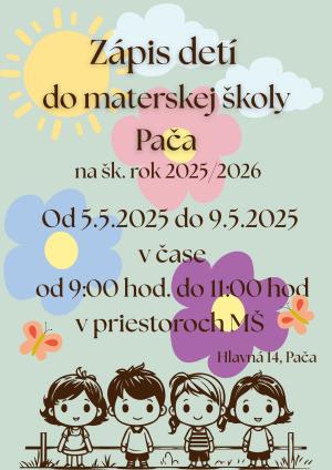 Zápis detí do Materskej školy Pača 1